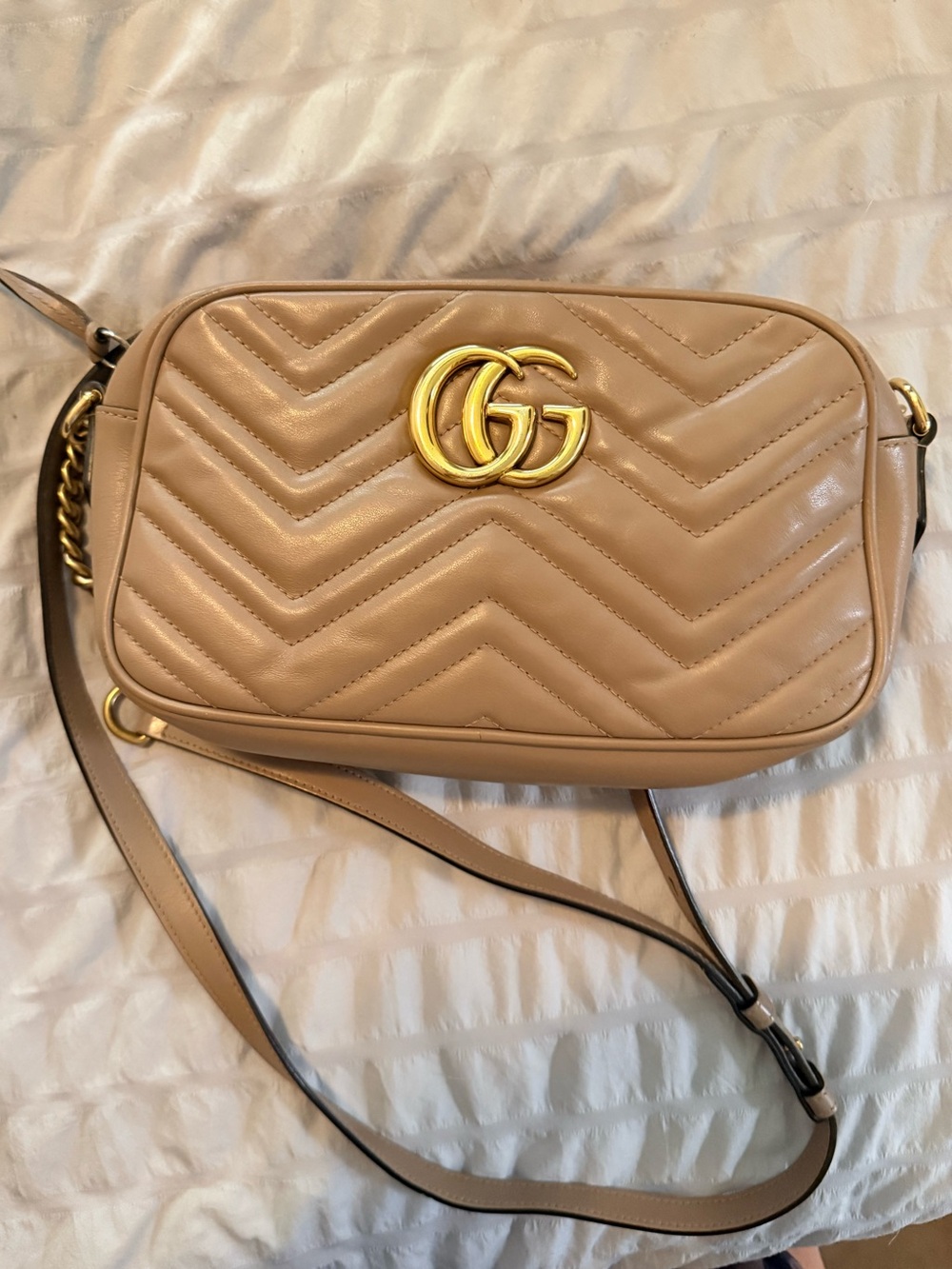 Gucci Quilted Crossbody Bag in Taupe with Gold Hardware